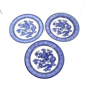 Bombay Co Asian Dragon Design Blue & White Porcelain 7 3/4” Salad Plate Lot of 3